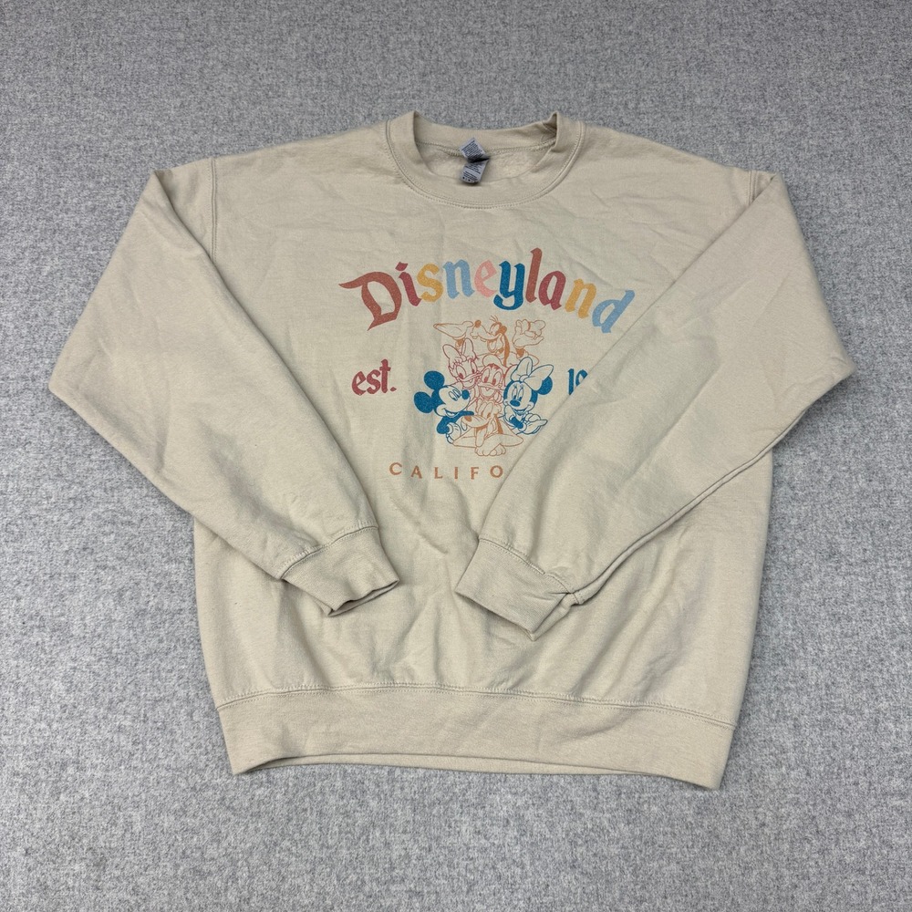 Gildan | Disneyland Graphic Sweatshirt | Medium | Tan | Mickey Mouse California